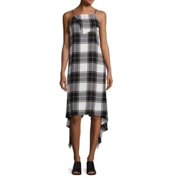 Public School Lilu Draped Plaid Dress Size 8 Color: Black| White|Yellow Plaid - Picture 1 of 8
